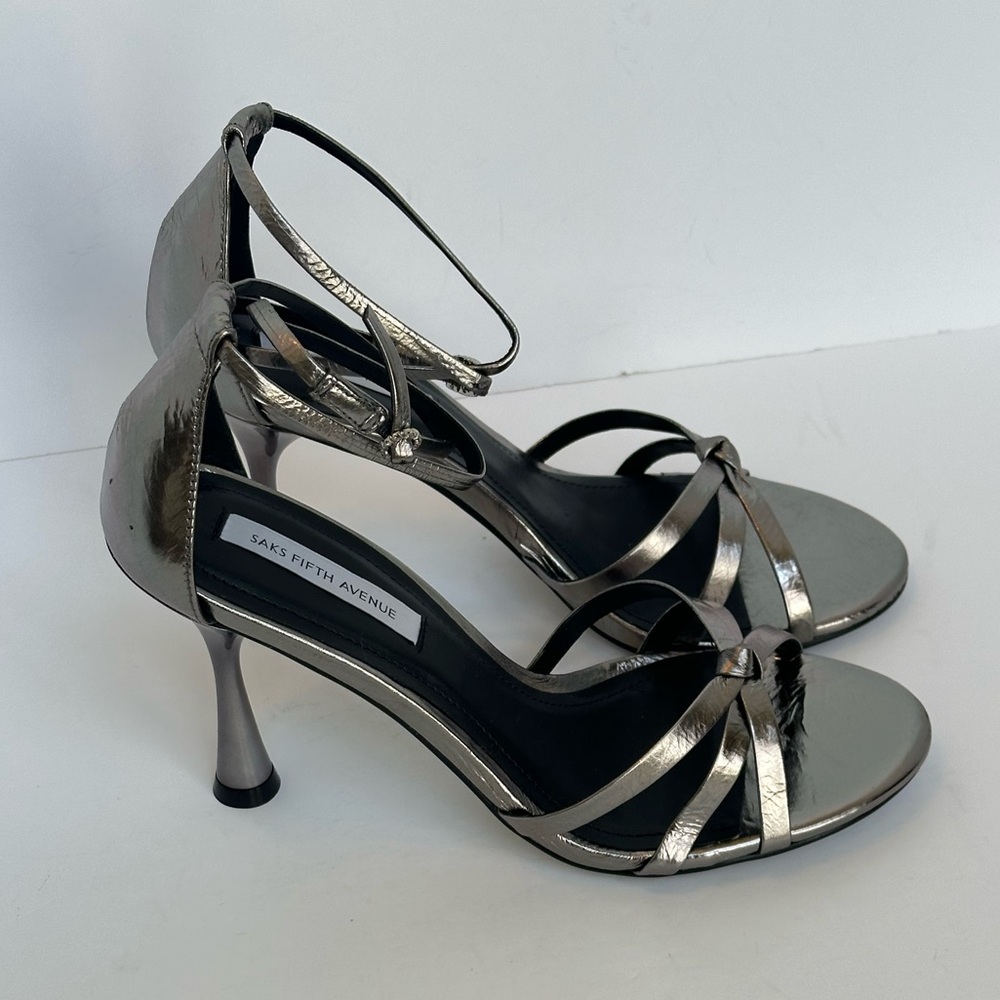 Saks Fifth Avenue Silver Strappy Heels - See Video! - Picture 5 of 9